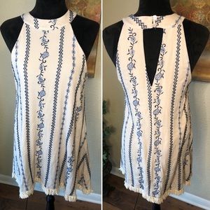 Altar'd State Floral Cream & Blue Swing Dress